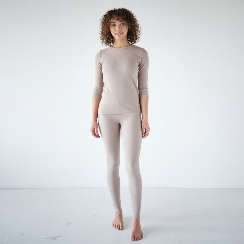 Womens Rib Elbow Sleeve Top
