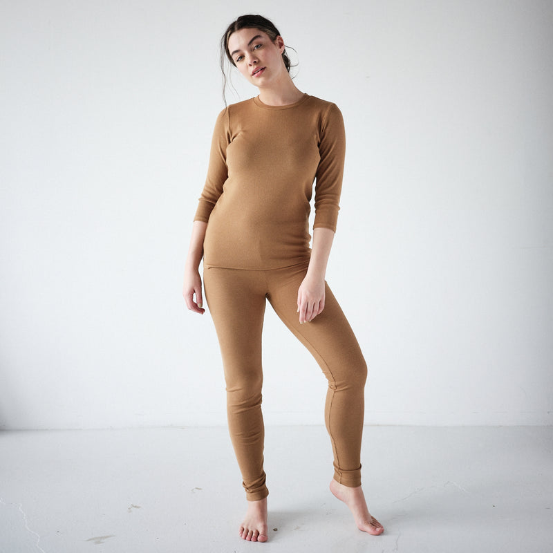 Womens Rib Elbow Sleeve Top